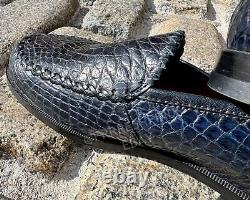 Mocassins en peau de crocodile véritable bleu de luxe italien authentique de Giorgio