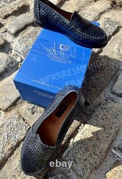 Mocassins en peau de crocodile véritable bleu de luxe italien authentique de Giorgio