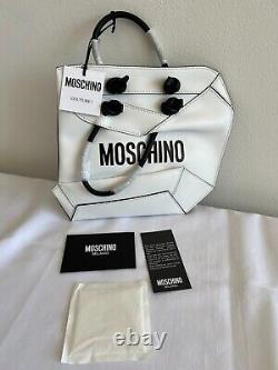Moschino Couture Jeremy Scott White Black Clutch Folded Shopping Bag Illusion