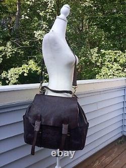 NWT CAMPOMAGGI Italie Sac Bandoulière en Cuir Huilé Marron Grand Logo Sangles Unisexe