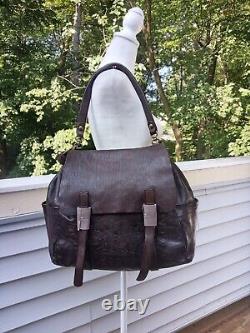 NWT CAMPOMAGGI Italie Sac Bandoulière en Cuir Huilé Marron Grand Logo Sangles Unisexe