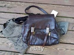 NWT CAMPOMAGGI Italie Sac Bandoulière en Cuir Huilé Marron Grand Logo Sangles Unisexe