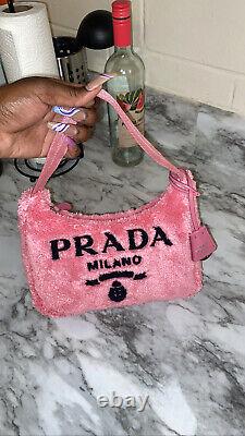 New Prada Pink Re-edition 2000 Terry Mini Bag/purse Faux Fur Edition Limitée
