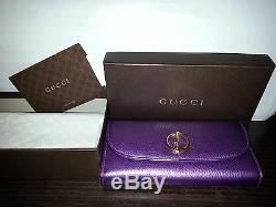 Nib Gucci Vintage Logo Métal Violet Aubergine Cuir Limited Edition Wallet Nouveau