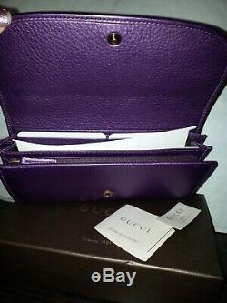 Nib Gucci Vintage Logo Métal Violet Aubergine Cuir Limited Edition Wallet Nouveau