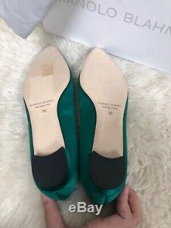 Nib Manolo Blahnik Hangisi Limited Edition Ballet Jewel Emerald Green Flats 39