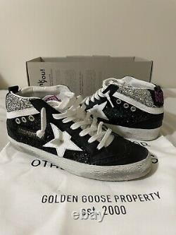 Nouveau 635 $ Sz 36 Golden Goose Edition Privée Midstar Glitter Sneaker Black Silver
