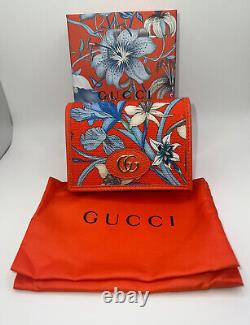 Nouveau! Nib Gucci Gg Marmont Flora Bifold Wallet Orange Multi Edition Limitée