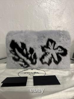 Nouveau Prada Milano Runway Mink Fur Clutch Evening Bag Pochette Nuvola Nero 3800$