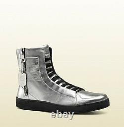 Nouveau Sneaker En Cuir Argent Pour Homme Gucci High-top Edition Limitée 376191 8163
