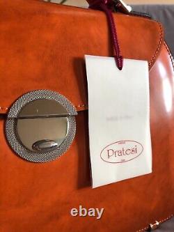 Nouveau sac à main/sacoche italien classique en cuir caramel Pratesi authentique avec étiquettes