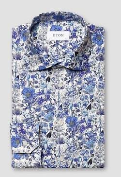 Nouvelle chemise habillée à motif bleu ETON 16.5 SLIM Signature pour homme, édition limitée