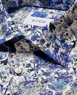 Nouvelle chemise habillée à motif bleu ETON 16.5 SLIM Signature pour homme, édition limitée