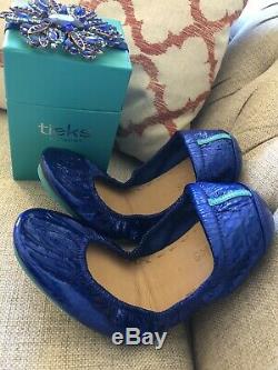 Nwb Tieks Limited Edition So Sexy! Saphir Bleu En Cuir Verni Chaussures Plates Sz 9