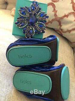 Nwb Tieks Limited Edition So Sexy! Saphir Bleu En Cuir Verni Chaussures Plates Sz 9