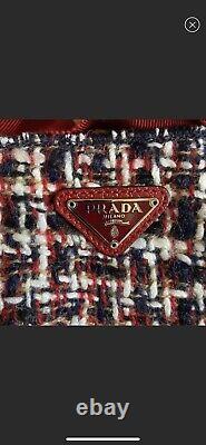 Prada Logo Tweed Bag Sac À Main Purse Cotton Knit Red White Blue Authentic Designer
