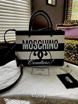 Sac À Main Moschino En Cuir Noir Et Blanc Msrp$ 1 100$ 2022 Couture Italie