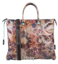 Sac à bandoulière convertible en cuir imprimé fleurs marron de la marque GABS, fabriqué en Italie