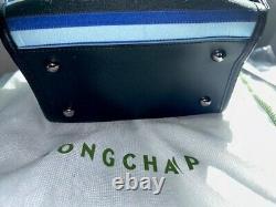 Sac à main Longchamp Heritage Luxe édition spéciale bleu à rayures Gunmetal de petite taille