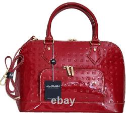 Sac à main en dôme à fermeture éclair supérieure en cuir verni rouge Arcadia Designer italien ? Neuf avec étiquette