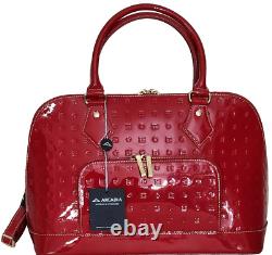 Sac à main en dôme à fermeture éclair supérieure en cuir verni rouge Arcadia Designer italien ? Neuf avec étiquette