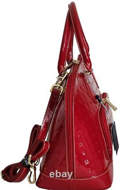 Sac à main en dôme à fermeture éclair supérieure en cuir verni rouge Arcadia Designer italien ? Neuf avec étiquette