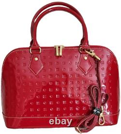 Sac à main en dôme à fermeture éclair supérieure en cuir verni rouge Arcadia Designer italien ? Neuf avec étiquette