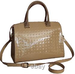 Sac cartable à fermeture éclair supérieure en cuir verni naturel brun de designer italien Arcadia - Neuf avec étiquette