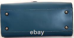 Sac cartable en cuir embossé croco teinte bleu-vert, designer italien Vittoria Napoli - Neuf avec étiquettes