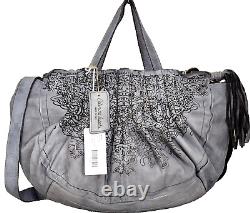 Sac fourre-tout en cuir gris découpé au laser avec fleurs de Caterina Lucchi Designer - X-Body. Neuf avec étiquettes.