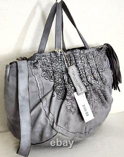 Sac fourre-tout en cuir gris découpé au laser avec fleurs de Caterina Lucchi Designer - X-Body. Neuf avec étiquettes.