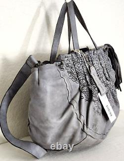 Sac fourre-tout en cuir gris découpé au laser avec fleurs de Caterina Lucchi Designer - X-Body. Neuf avec étiquettes.