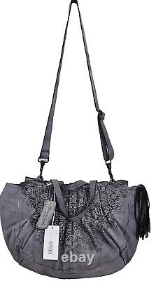 Sac fourre-tout en cuir gris découpé au laser avec fleurs de Caterina Lucchi Designer - X-Body. Neuf avec étiquettes.