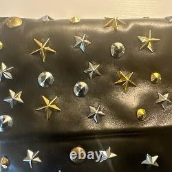 Sac pochette clouté en cuir noir Giuseppe Zanotti avec des étoiles en or et argent - Neuf avec étiquette