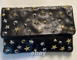 Sac pochette clouté en cuir noir Giuseppe Zanotti avec des étoiles en or et argent - Neuf avec étiquette