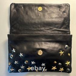 Sac pochette clouté en cuir noir Giuseppe Zanotti avec des étoiles en or et argent - Neuf avec étiquette