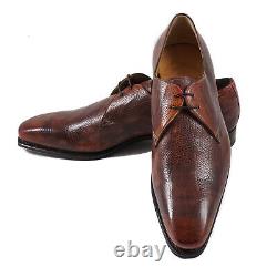 Santoni Fatte A Mano Special Edition Bison Leather Derby Us 8.5 Chaussures Nib