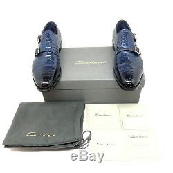 Santoni Limited Edition Bleu Crocodile Chaussures En Cuir Pour Hommes, Pdsf 5900 $
