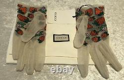 T.n.-o. Gucci Broded Strawberry White Tulle Gants Taille 8/l Edition Limitée