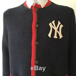 Tn-o Auth. Gucci Ny Yankees Édition Cardigan Navy Mens Taille L